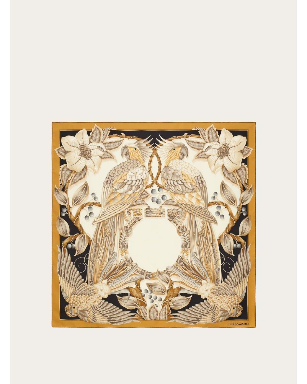 Ferragamo Metallic Parrots Print Silk Foulard