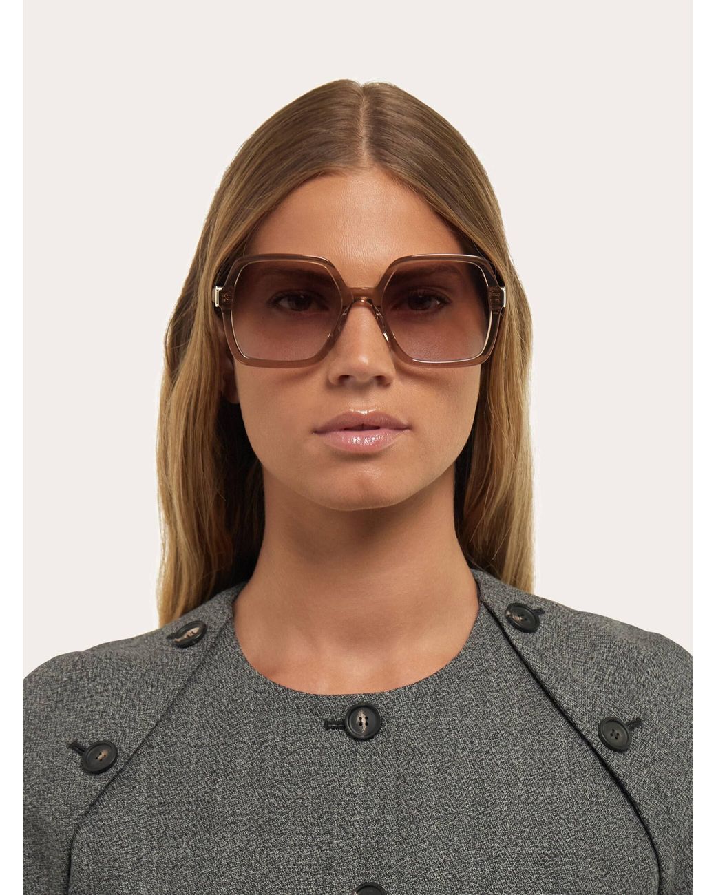 Ferragamo Natural Square Frame Sunglasses