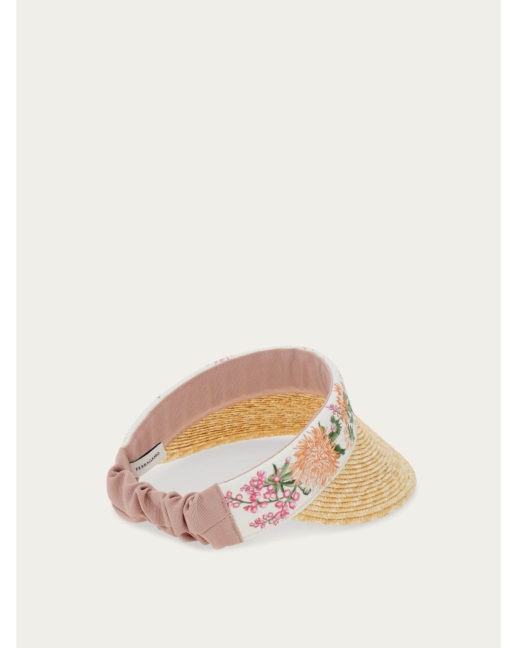 Ferragamo Natural Spring Print Straw Visor