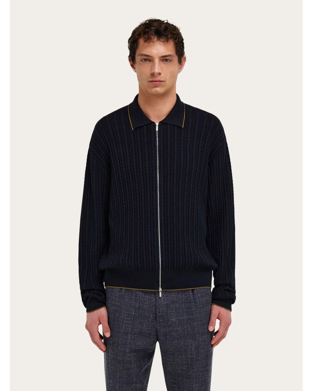 Ferragamo Blue Cotton And Silk Cardigan for men