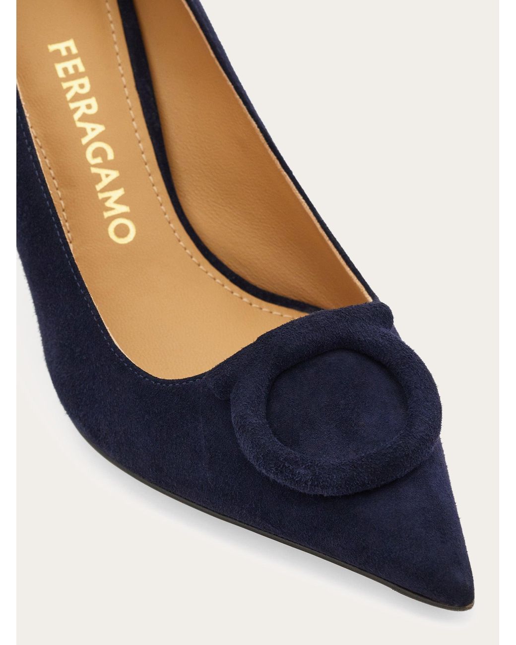 Ferragamo Blue Mid Heel Maxi Gancini Pump