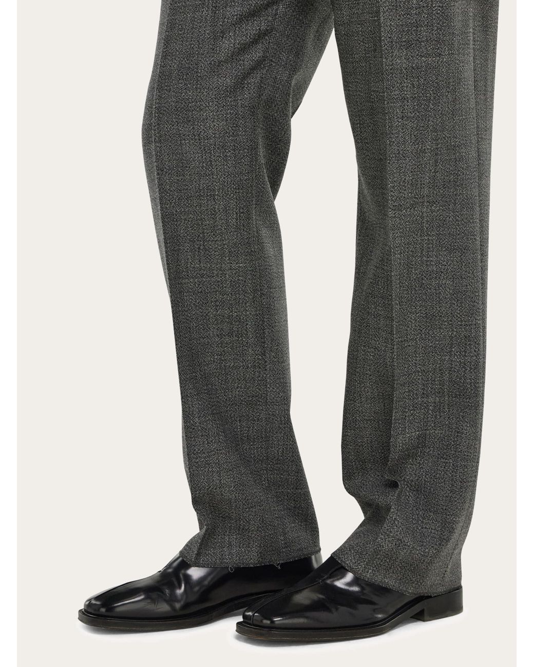 Ferragamo Gray Wide Leg Chevron Trousers for men
