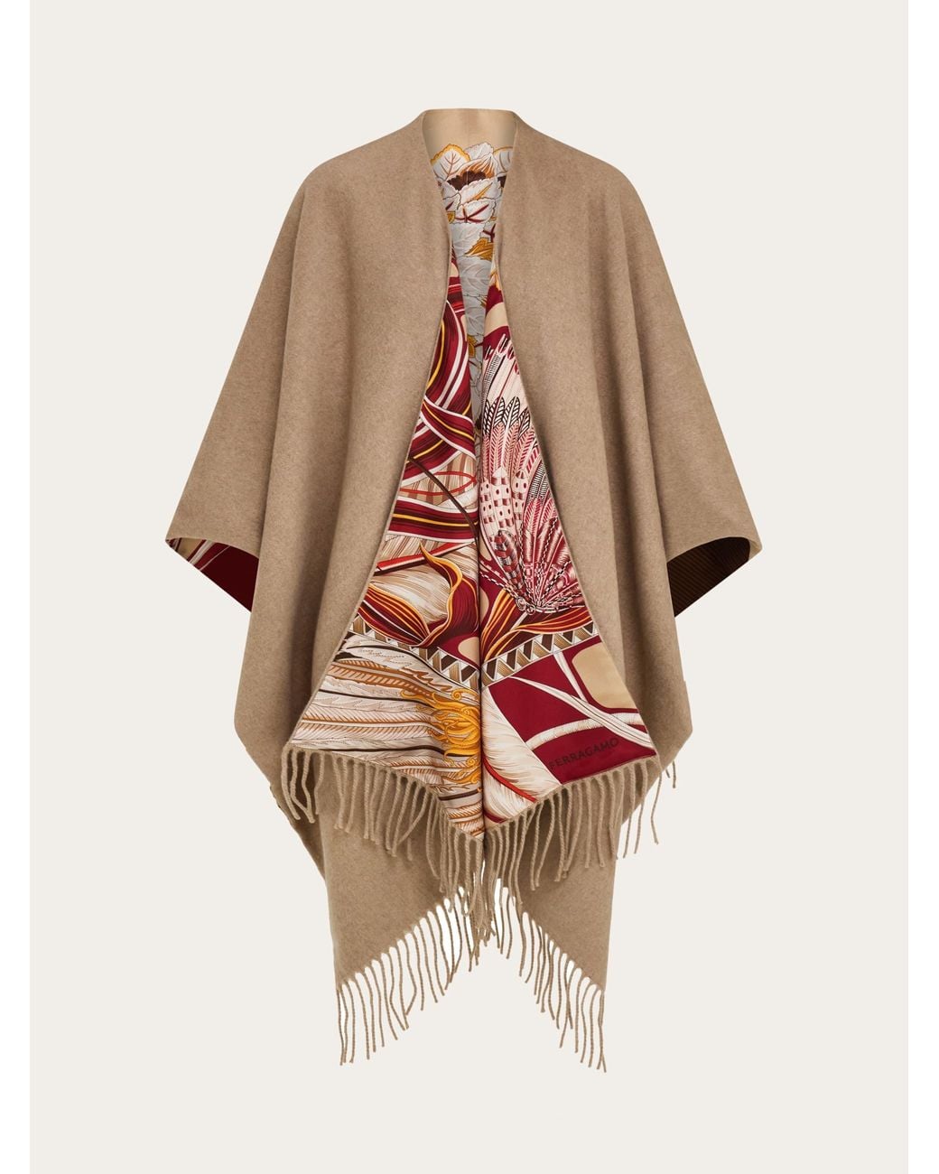 Ferragamo Natural Cashmere And Silk Reversible Cape