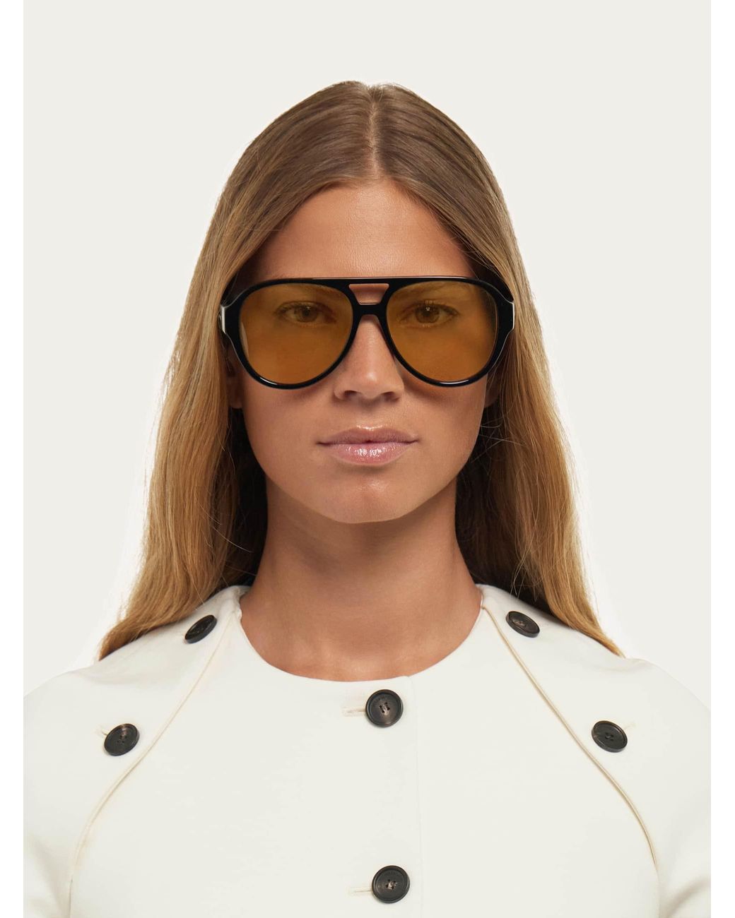 Ferragamo Natural Aviator Frame Sunglasses