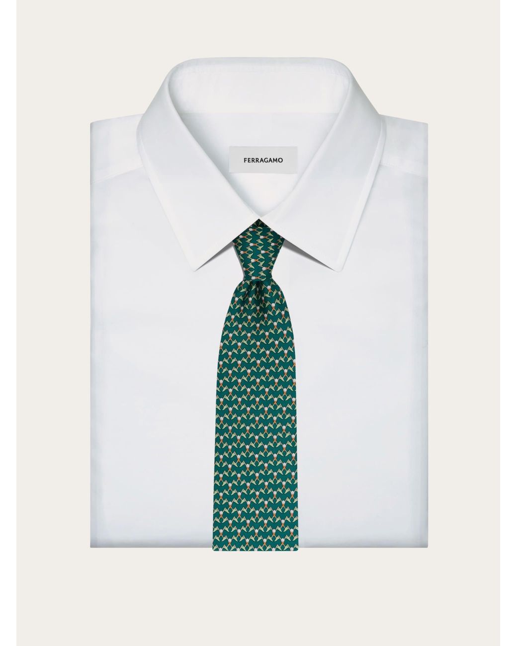 Ferragamo Green Club Print Silk Tie for men