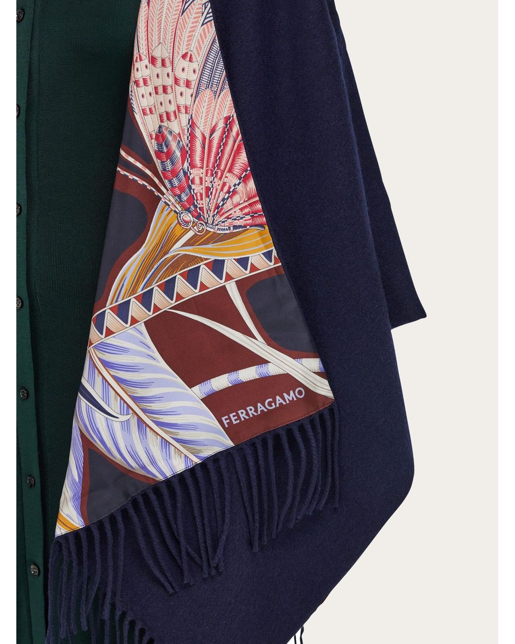 Ferragamo Blue Cashmere And Silk Reversible Cape