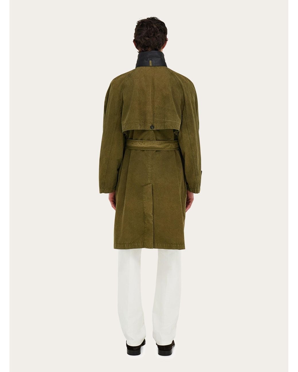 Ferragamo Green Single Breasted Trench Coat for men