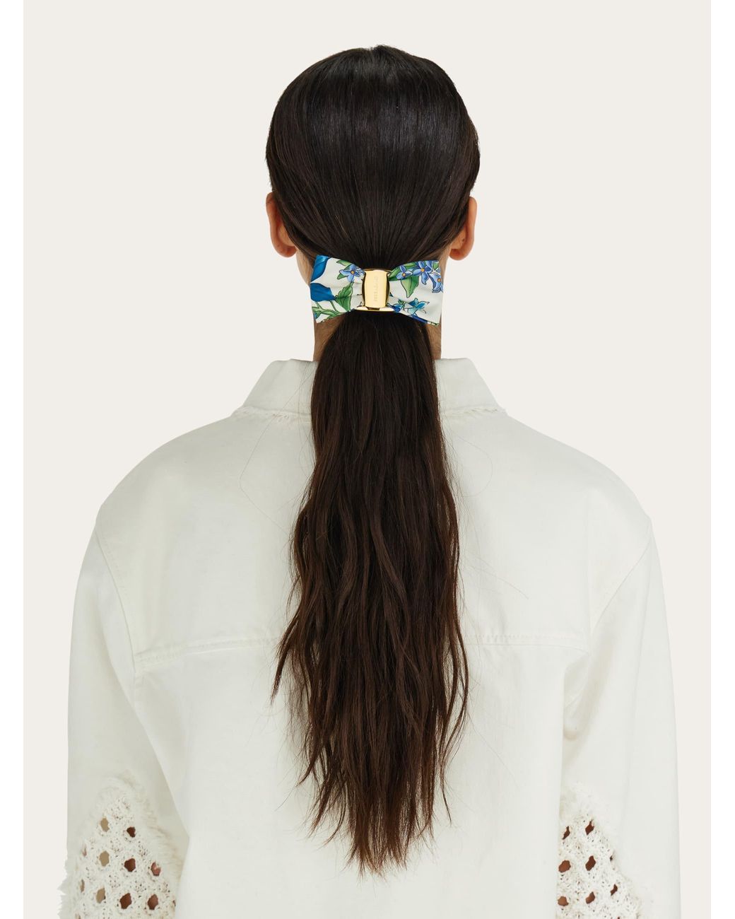 Ferragamo Blue Spring Print Vara Bow Hair Clip