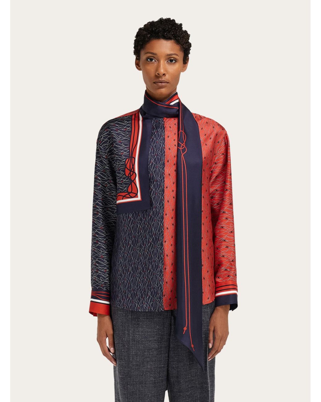 Ferragamo Blue Silk Shirt With Bib Detail
