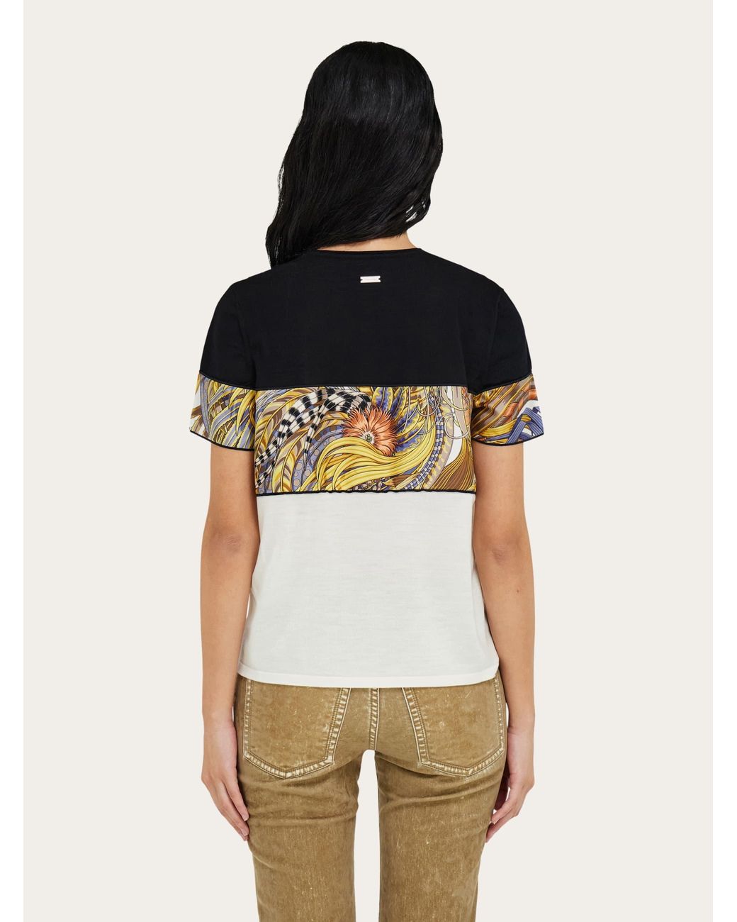 Ferragamo Black Crewneck T-Shirt With Rooster Print Inserts