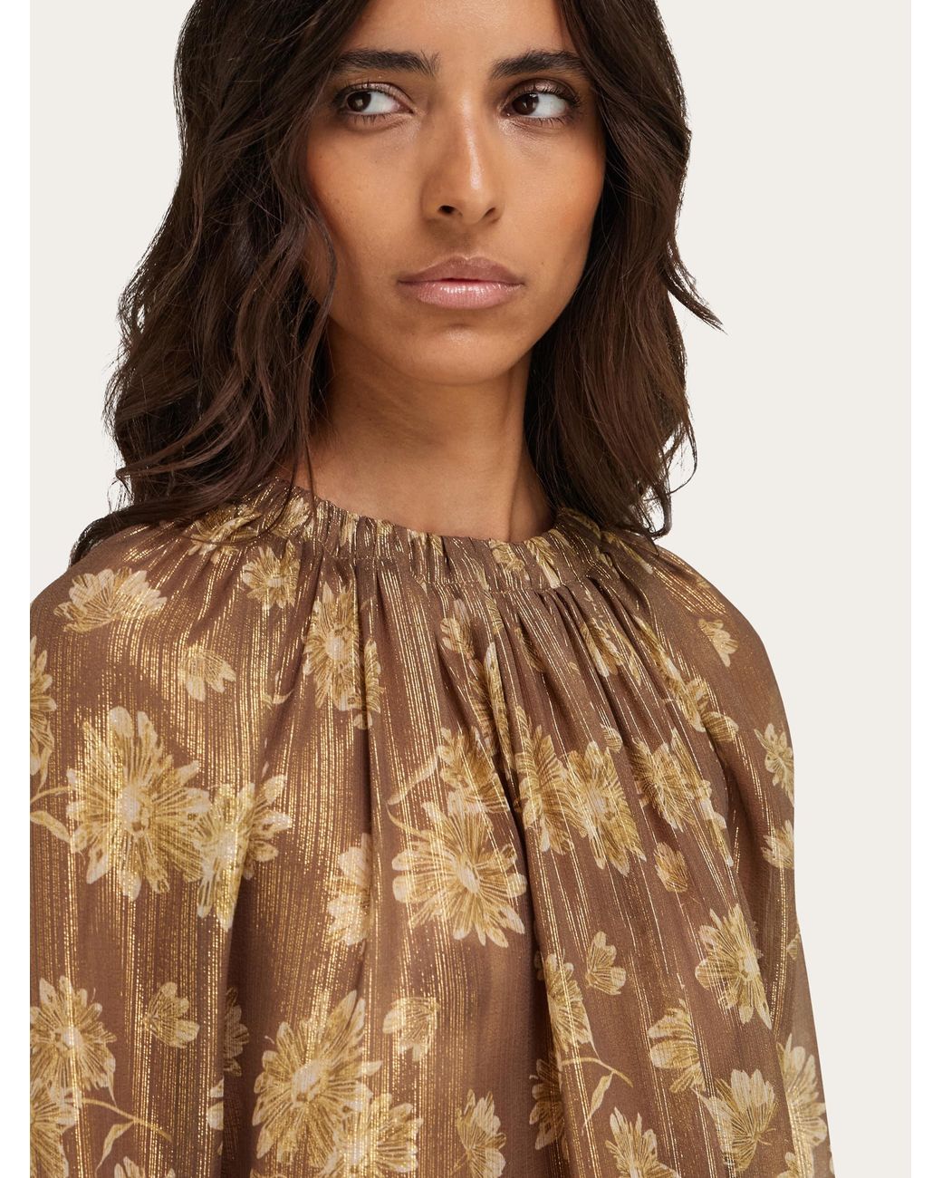 Ferragamo Natural Silk Lamé Blouse