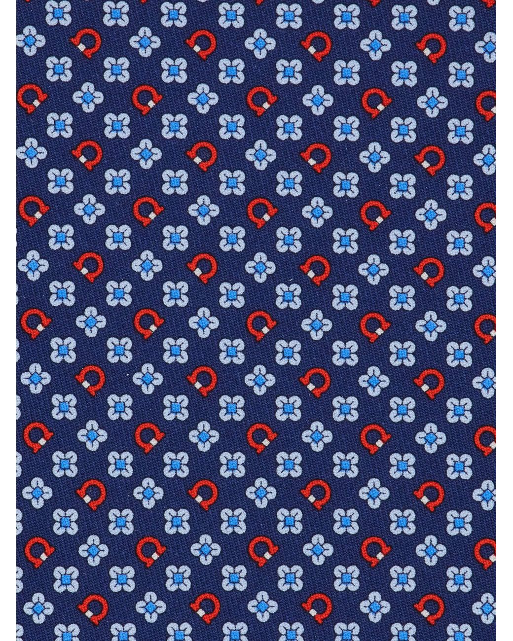 Ferragamo Blue Gancini Flower Print Silk Tie for men