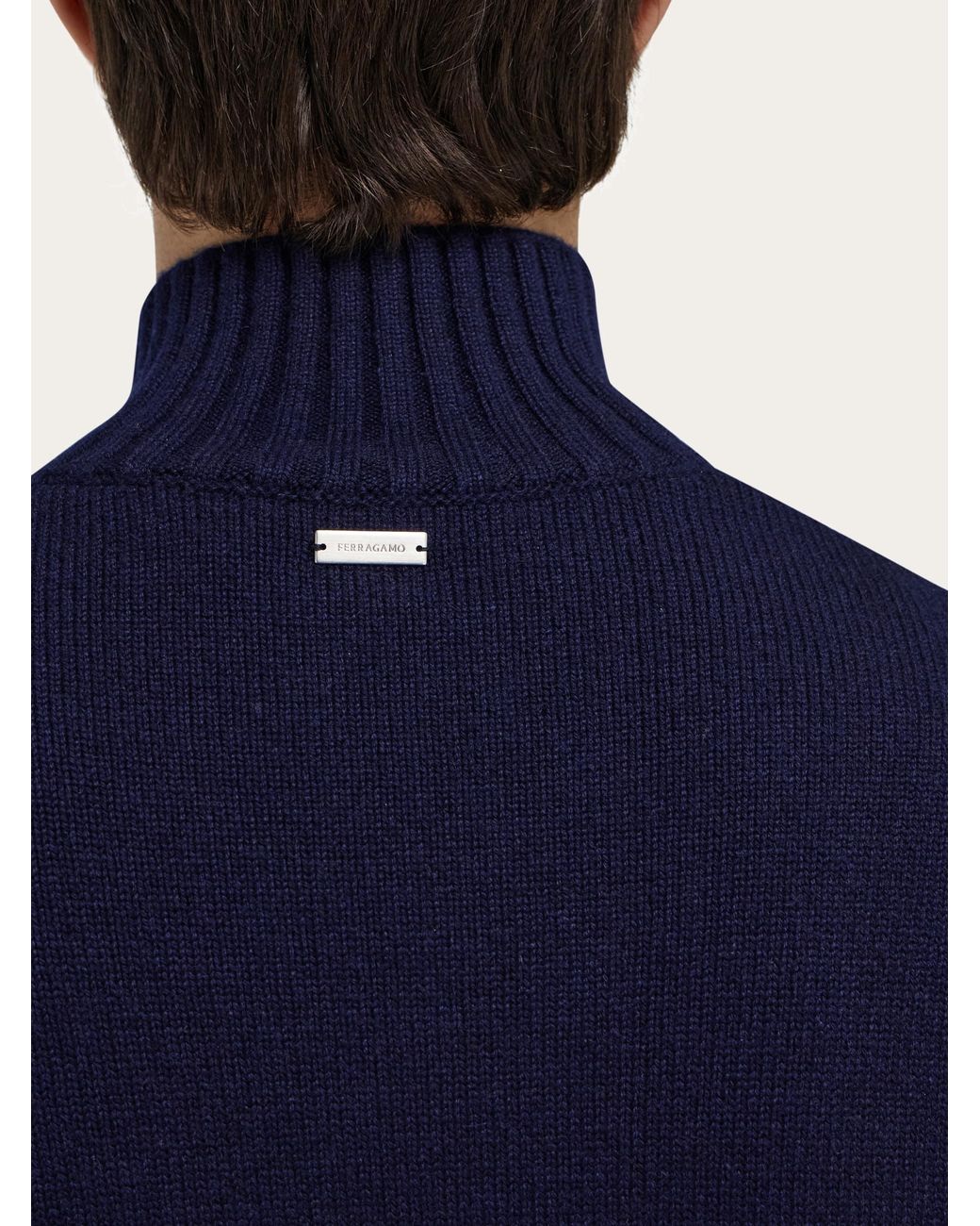 Ferragamo Blue High Neck Cashmere Pullover for men