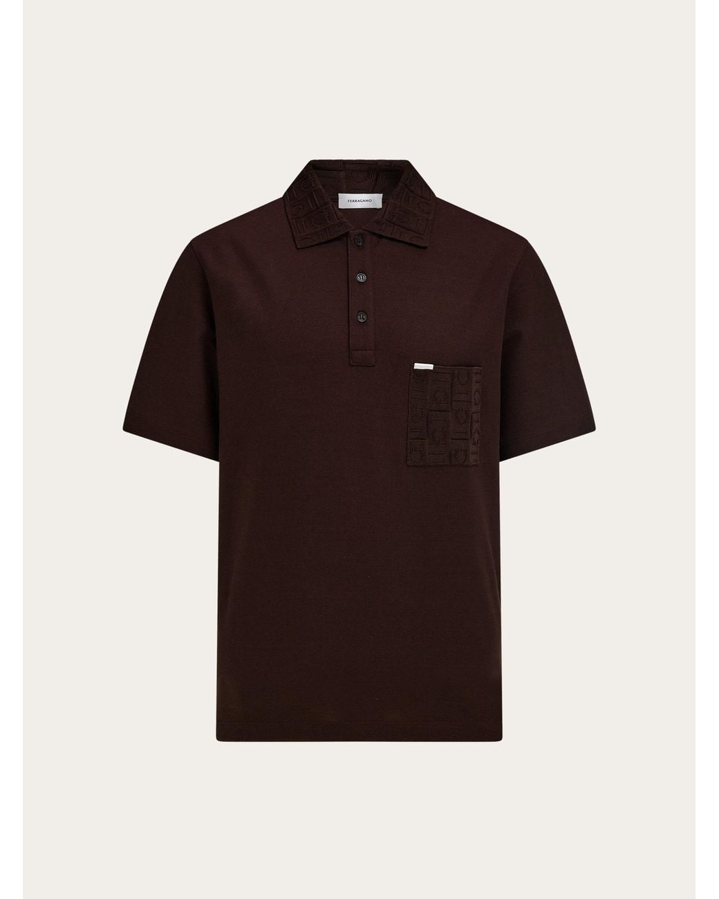 Ferragamo Red V-Neck Polo With Jacquard Pocket Detail for men