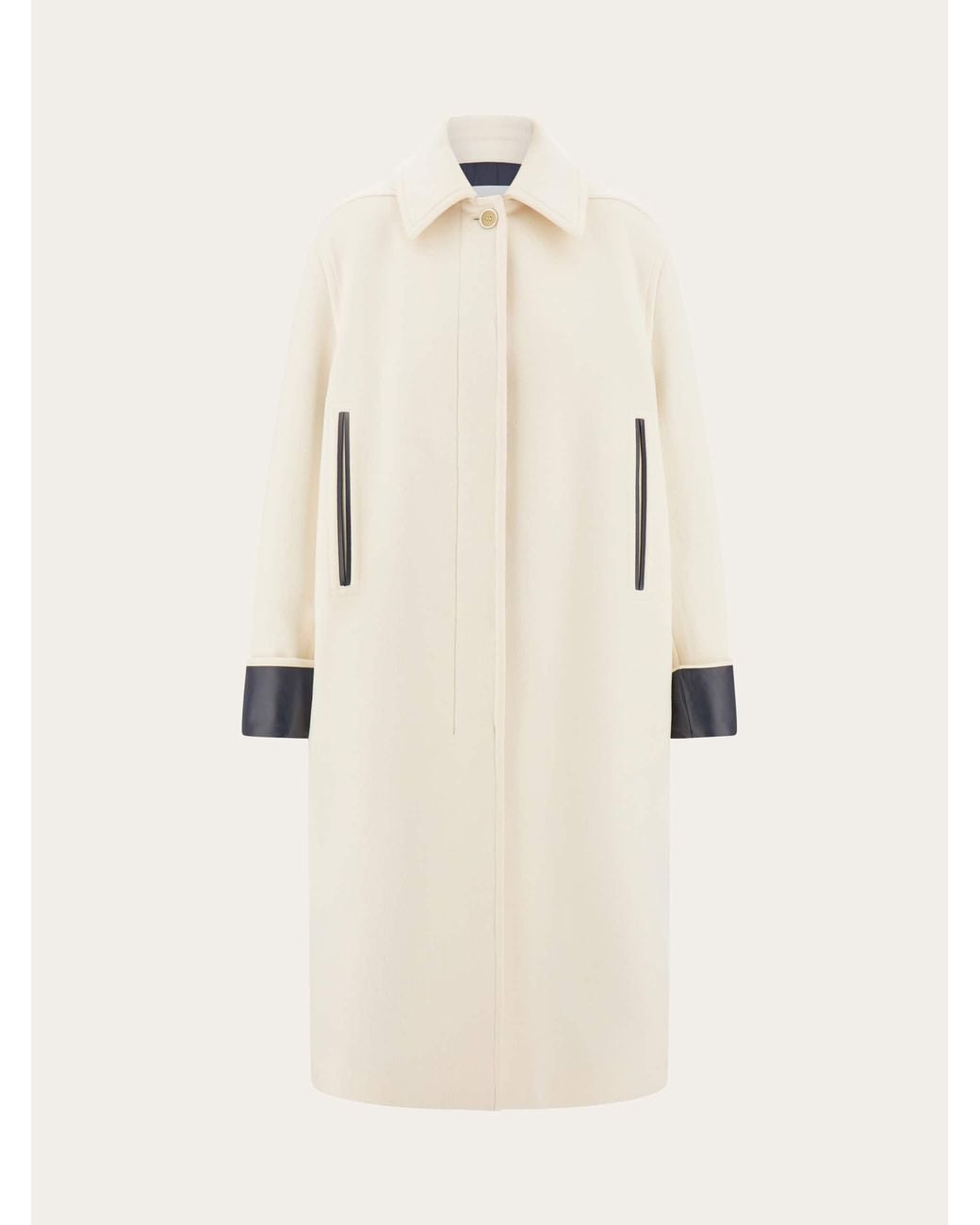 Ferragamo Natural Single Breasted Wool And Cashmere Coat