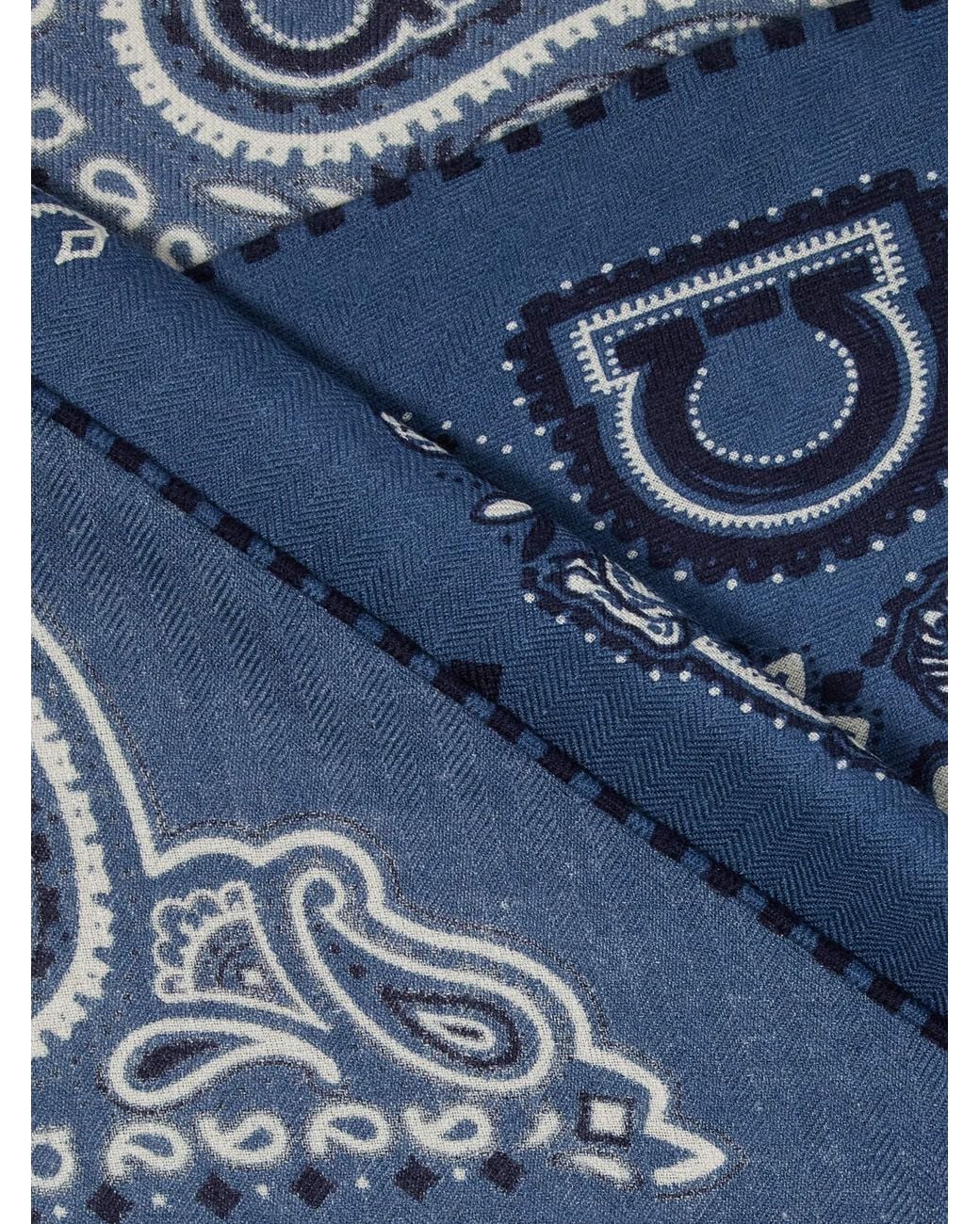 Ferragamo Blue Arabesque Print Triangle Scarf for men
