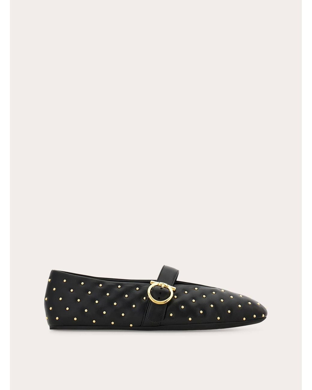 Ferragamo White Studded Gancini Buckle Ballet Flat .5