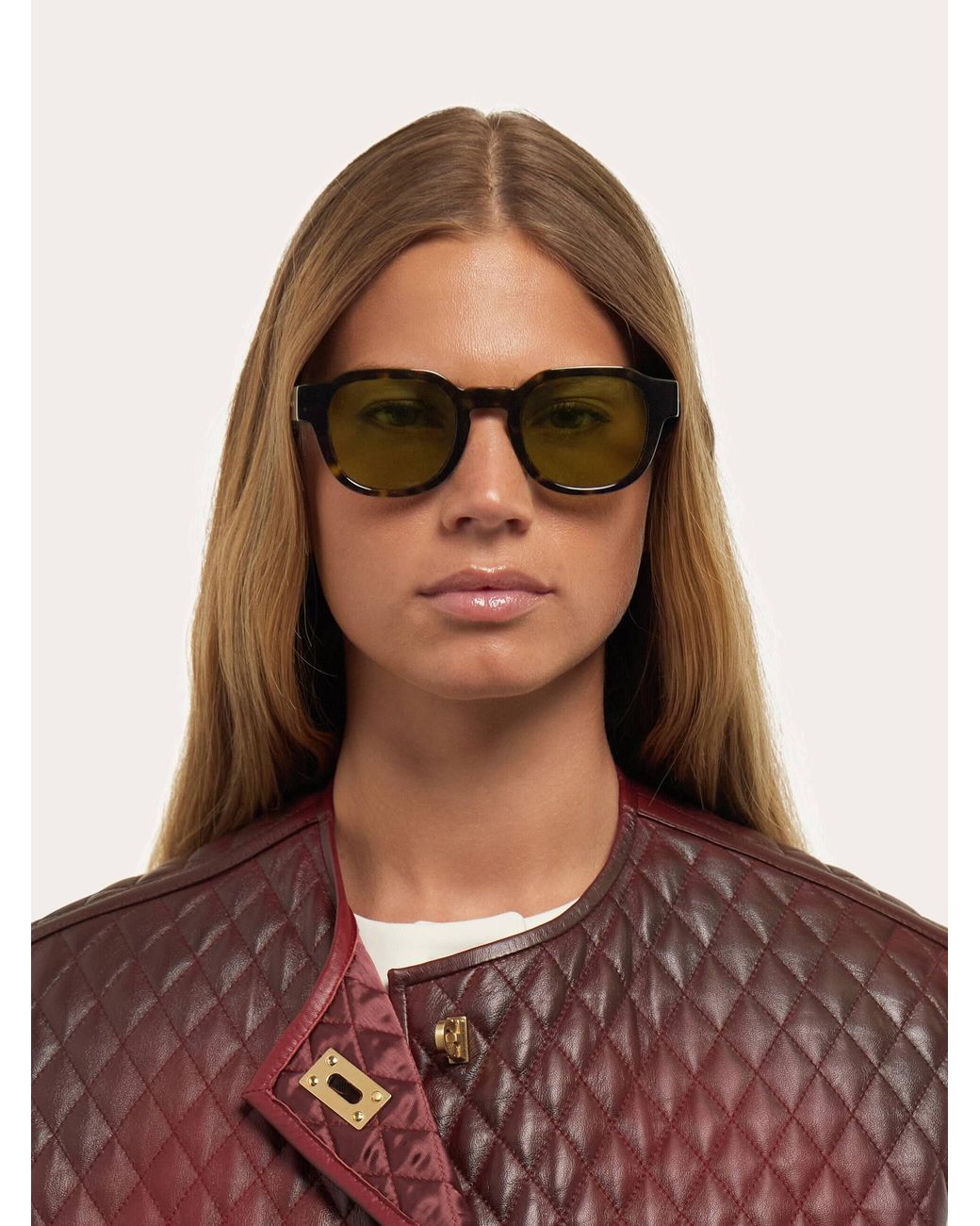 Ferragamo Green Round Frame Sunglasses