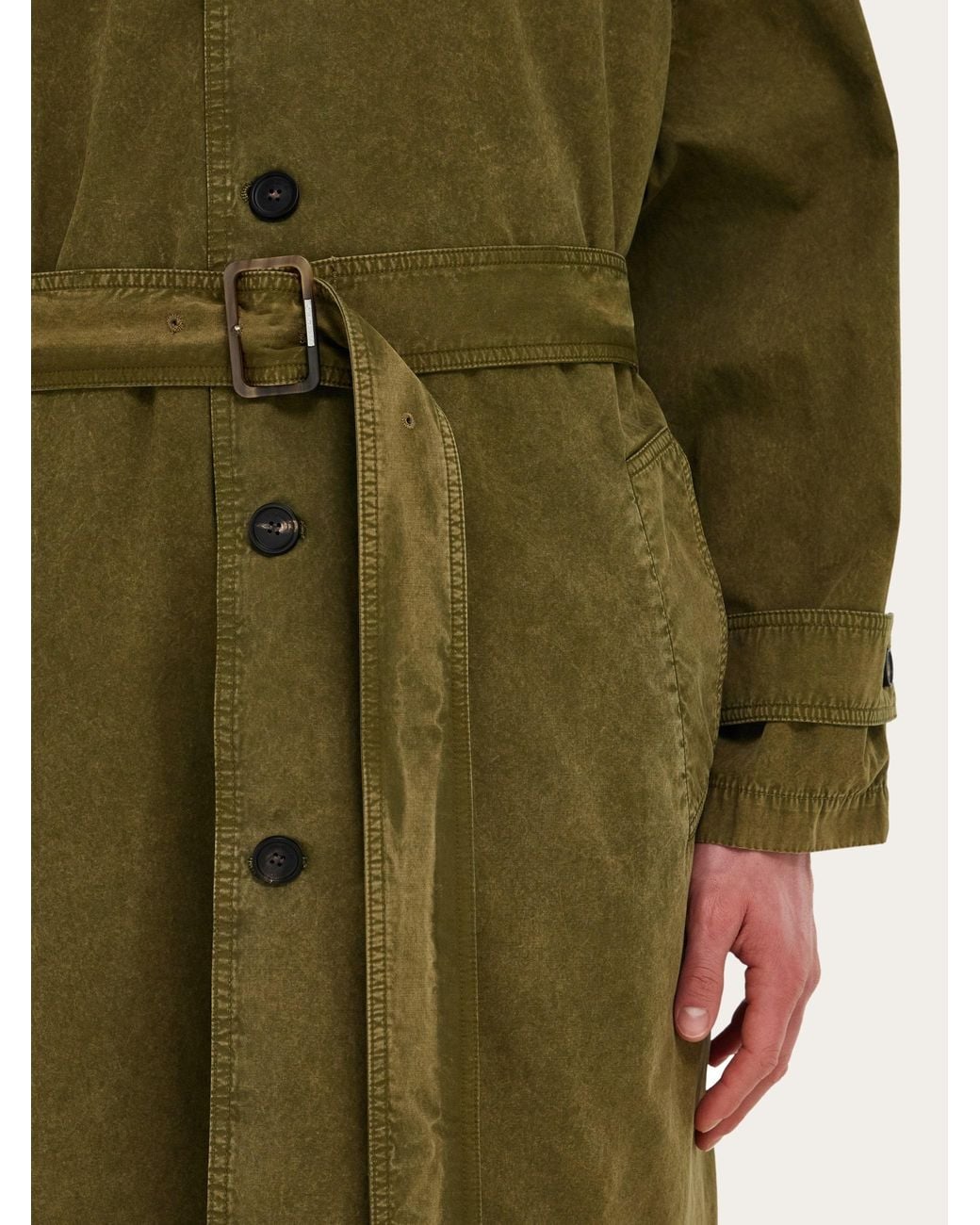 Ferragamo Green Single Breasted Trench Coat for men