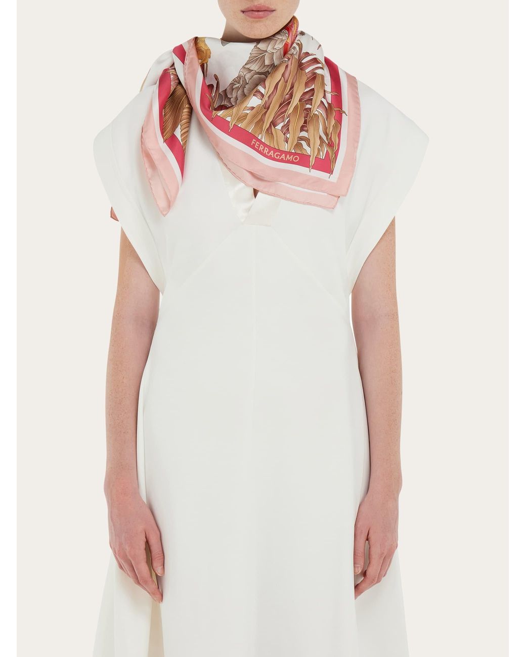 Ferragamo Pink India Print Silk Scarf