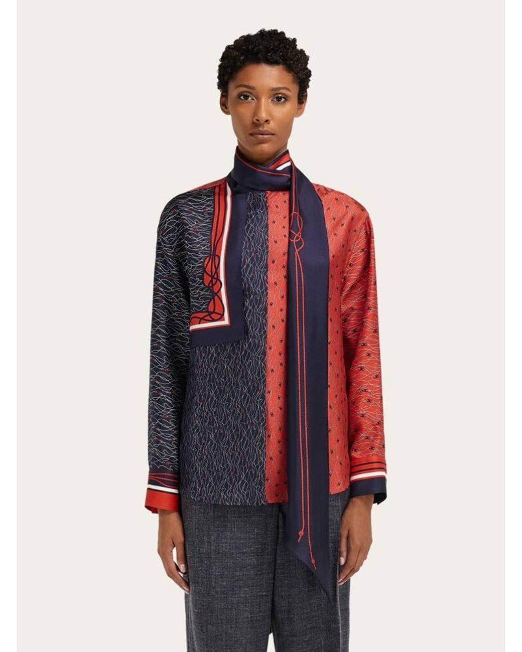 Ferragamo Blue Silk Shirt With Bib Detail