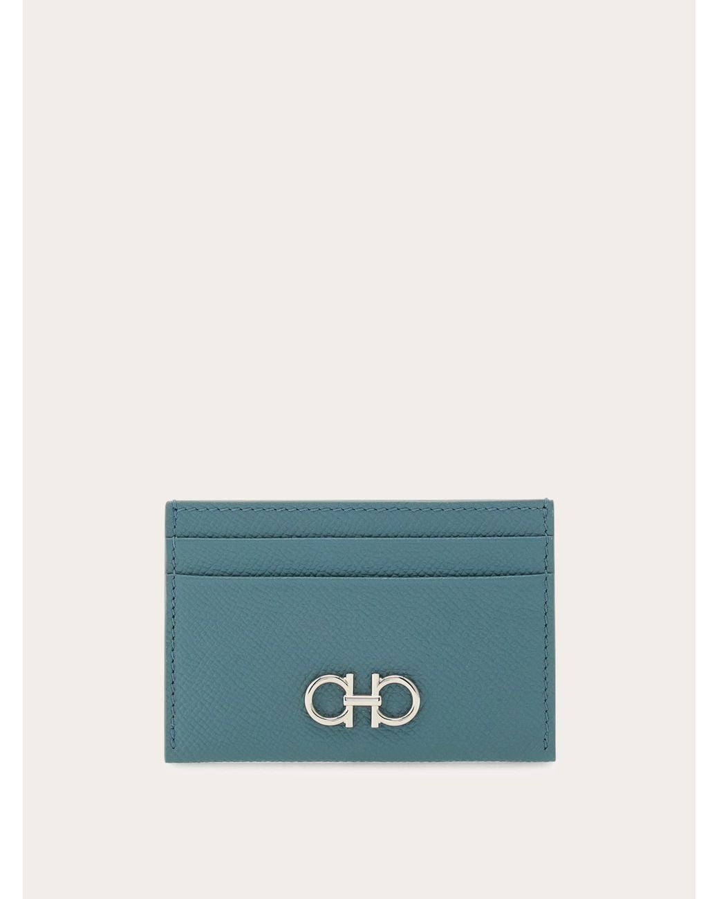 Ferragamo Blue Gancini Credit Card Holder