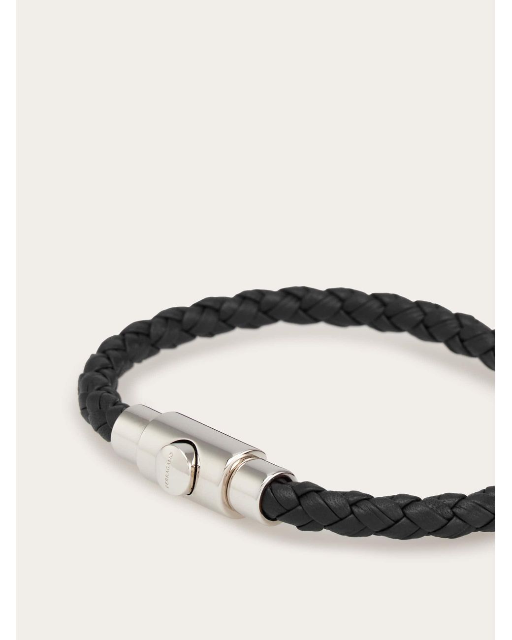 Ferragamo Black Braided Leather Bracelet (20Cm) for men