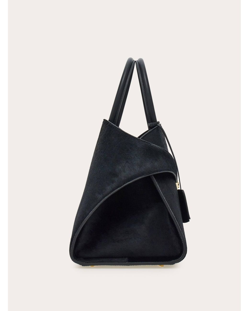 Ferragamo Black Pony Skin Hug Top-Handle Bag