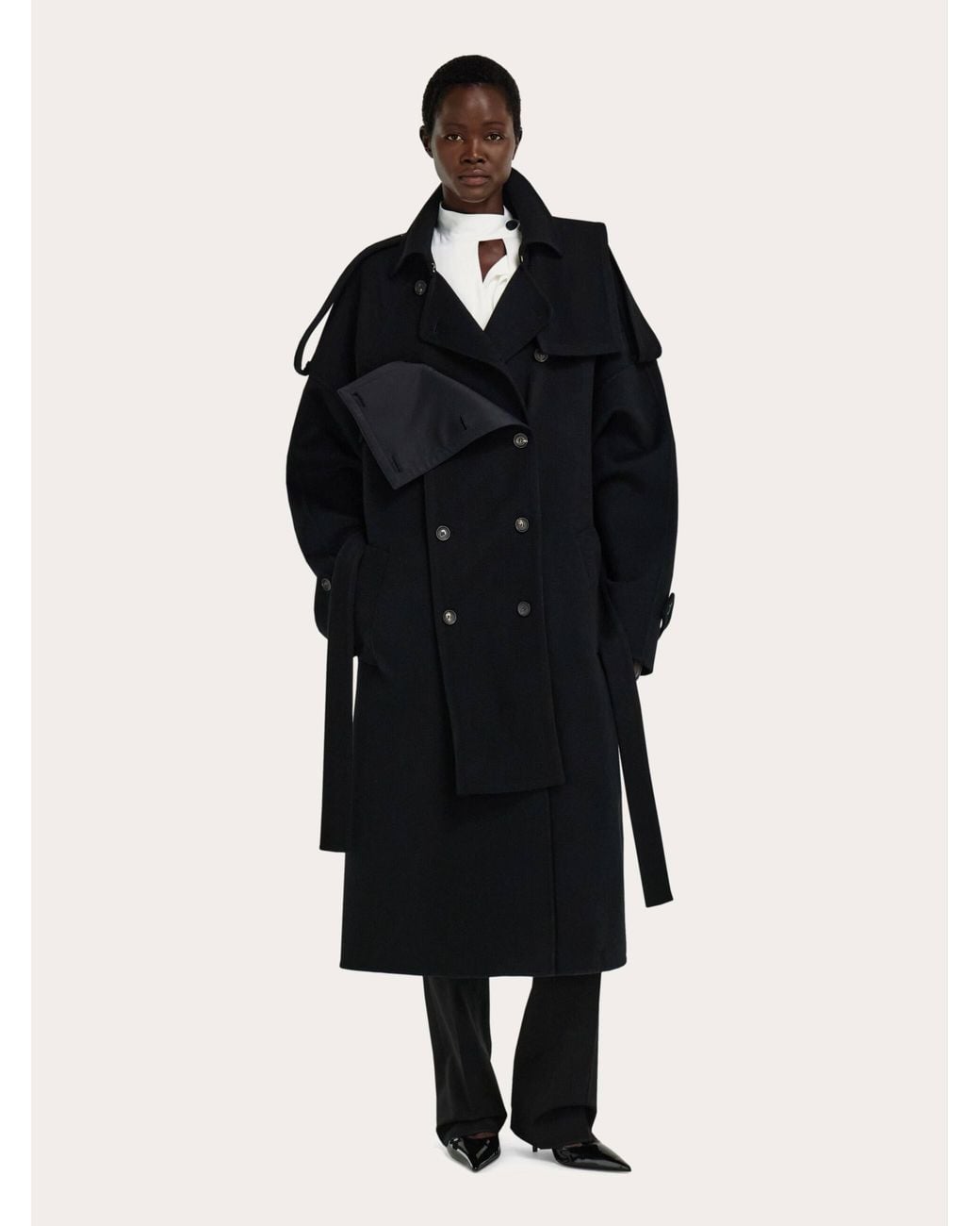 Ferragamo Black Double Breasted Oversize Coat