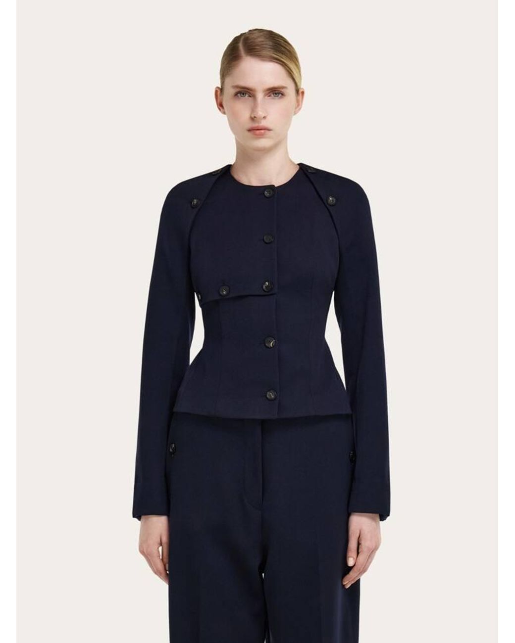 Ferragamo Blue Cropped Jacket With Button Detail
