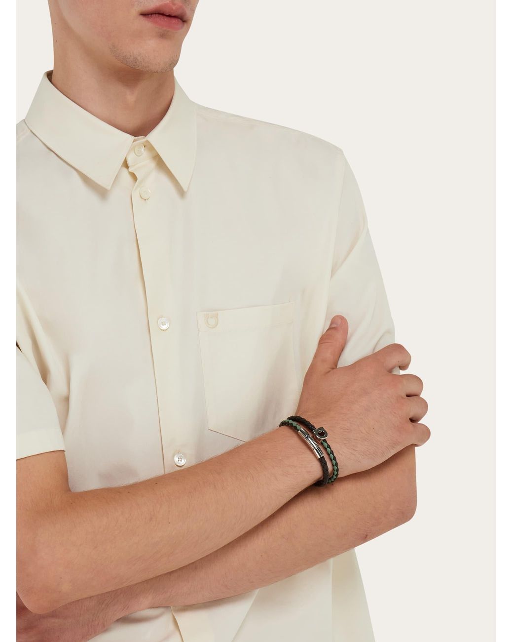 Ferragamo White Gancini Bracelet (20Cm) for men