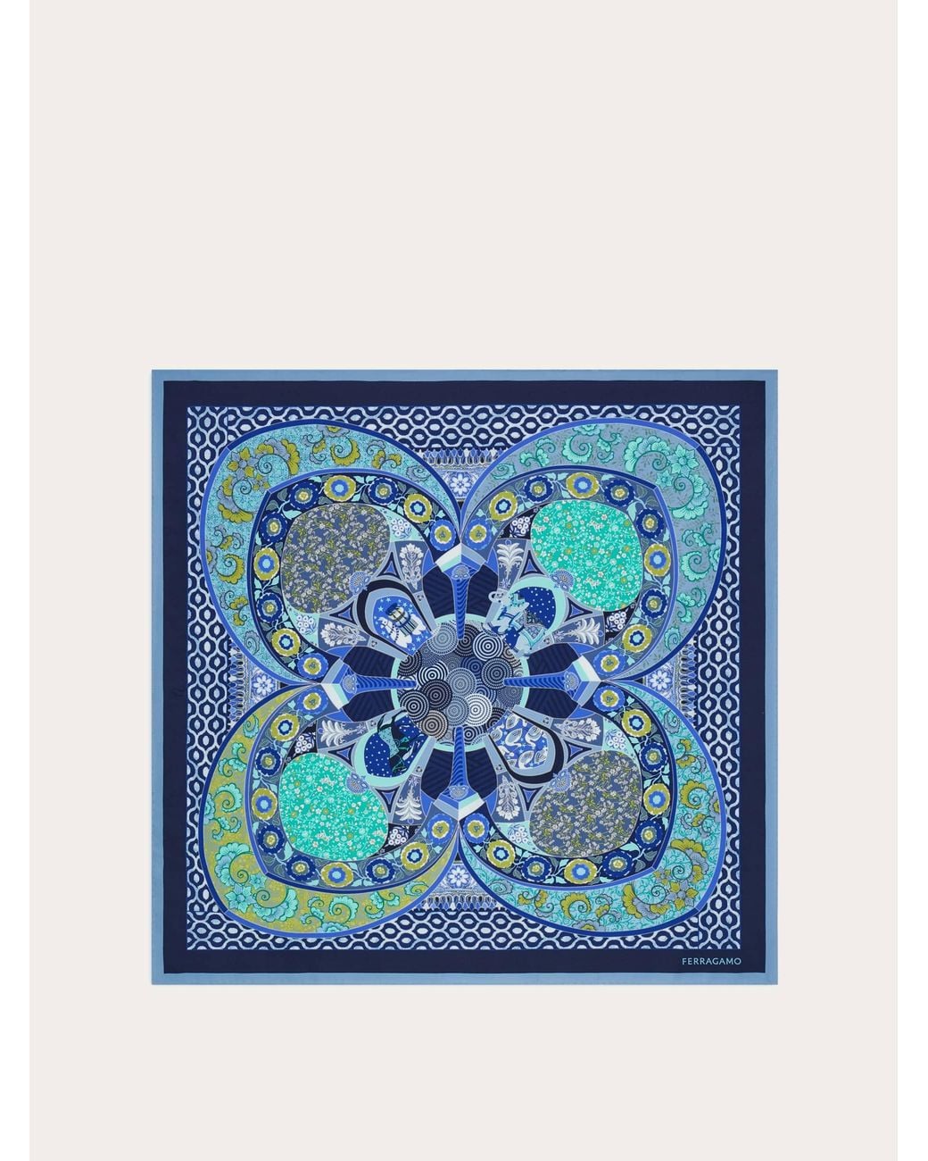 Ferragamo Blue Monile Print Silk Scarf