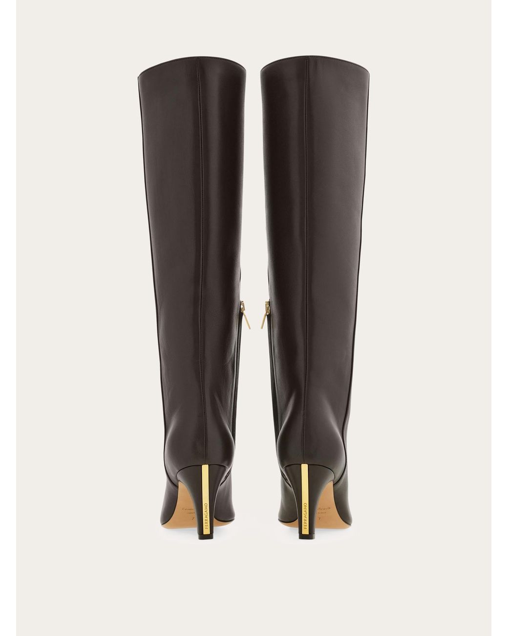 Ferragamo Brown Knee High Boot With Low Heel