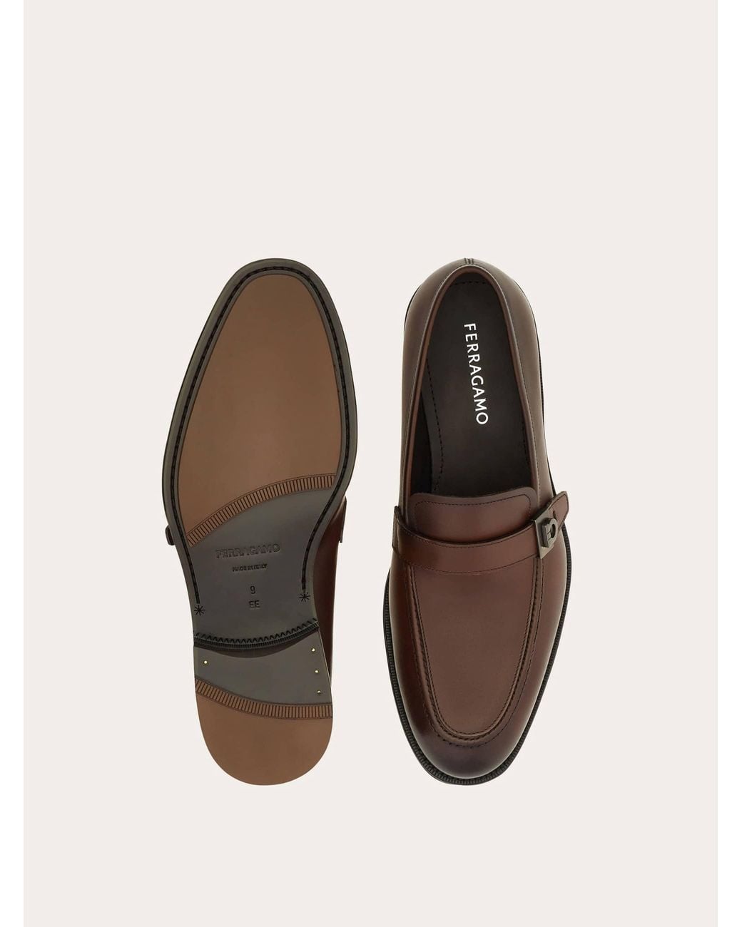 Ferragamo Brown Loafer With Hug Buckle for men