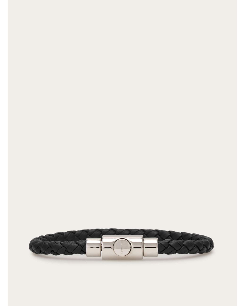 Ferragamo Black Braided Leather Bracelet (20Cm) for men