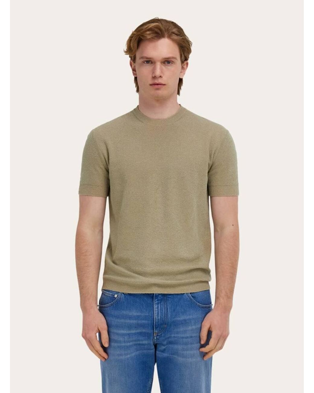 Ferragamo Natural Short Sleeve Knitted Top for men