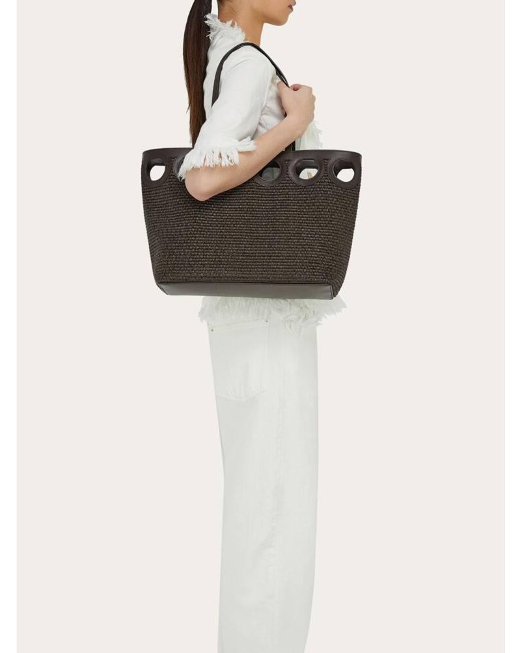 Ferragamo Black Gancini Outline Tote Bag (M)