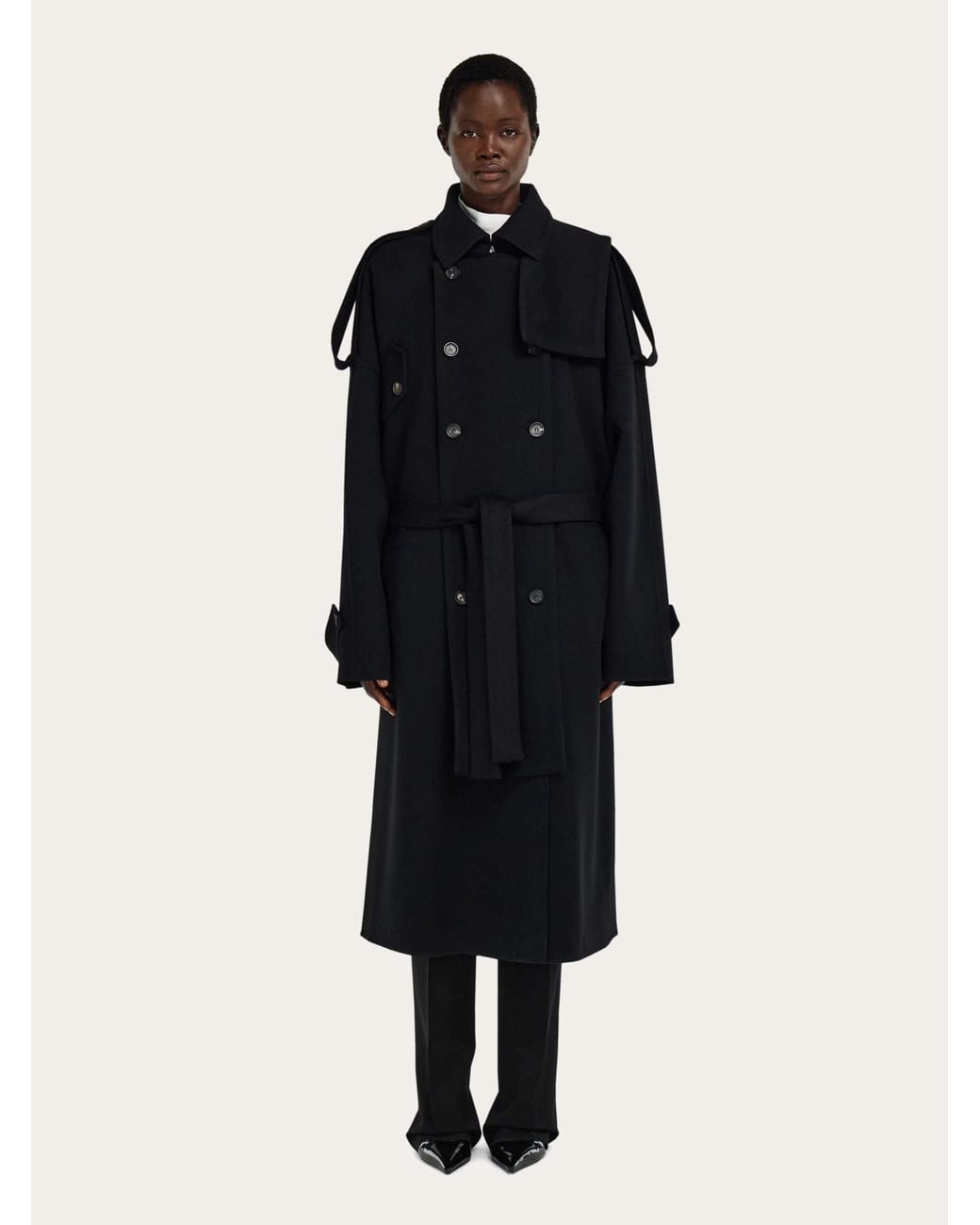 Ferragamo Black Double Breasted Oversize Coat