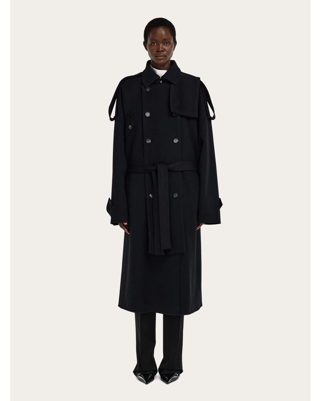 Ferragamo Black Double Breasted Oversize Coat