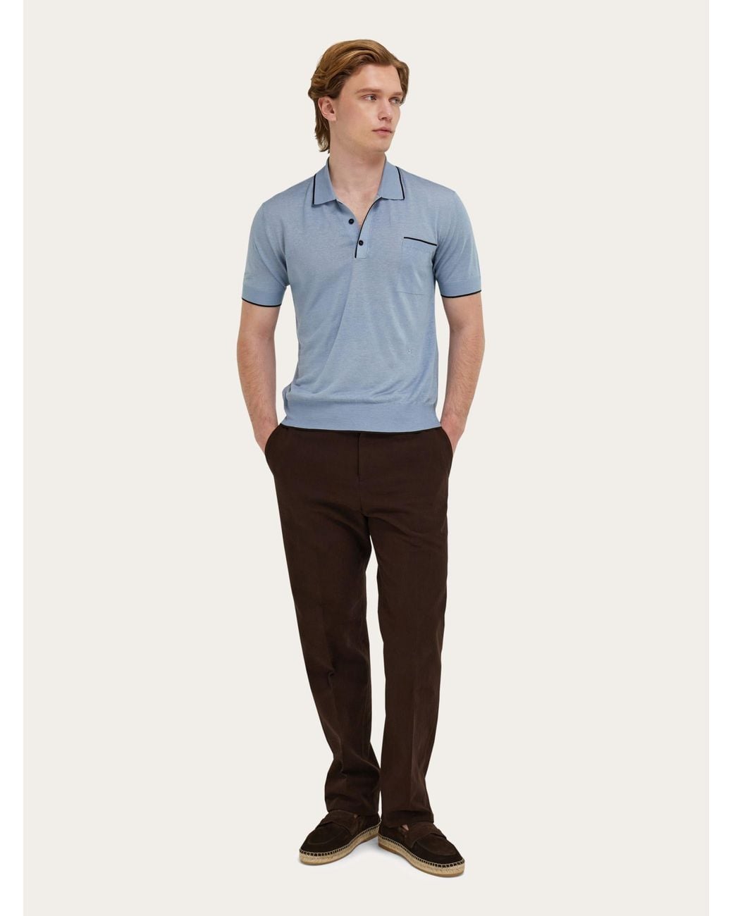 Ferragamo Blue Knitted Polo With Contrasting Trims for men