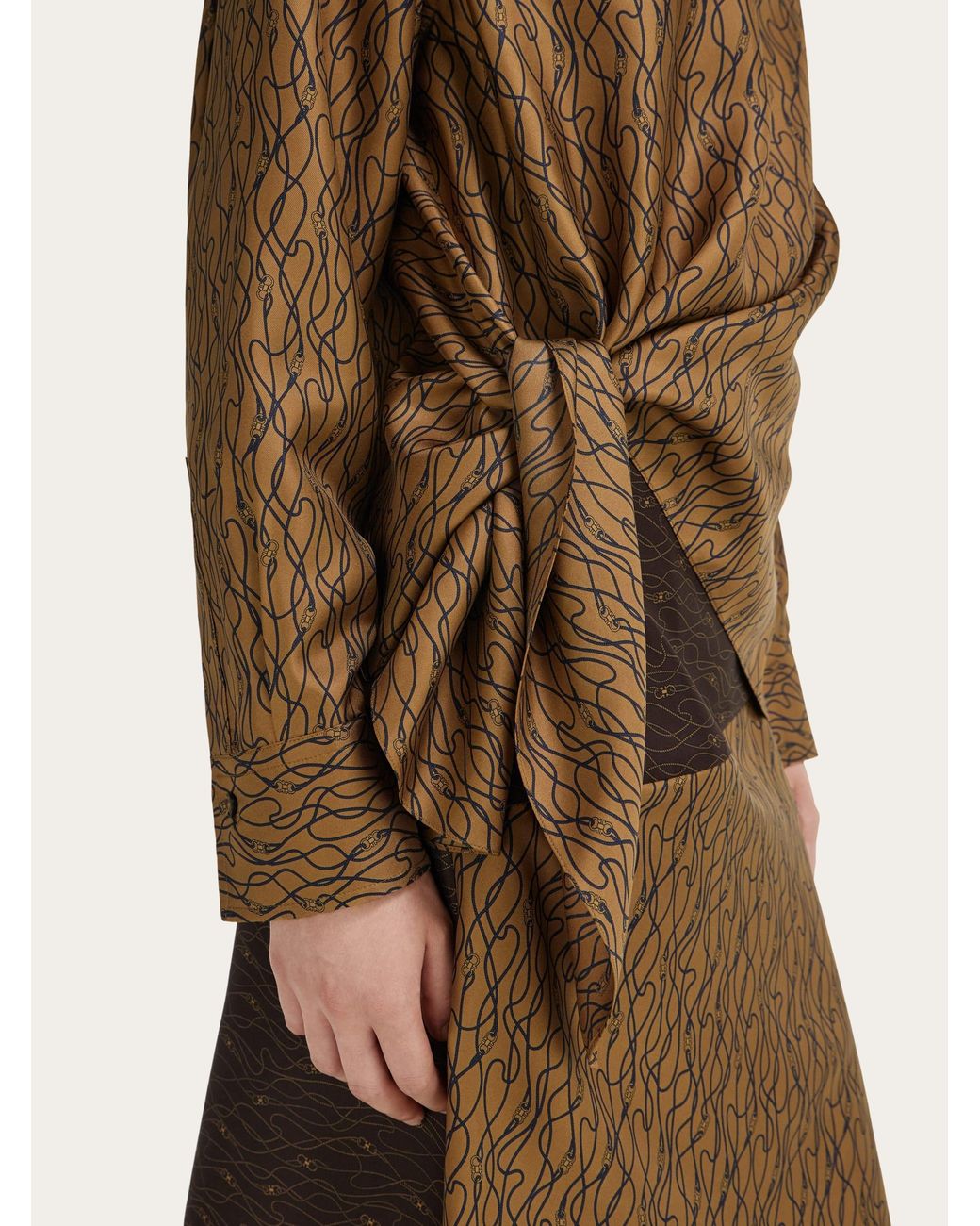 Ferragamo Brown Silk Shirt With Side Knot