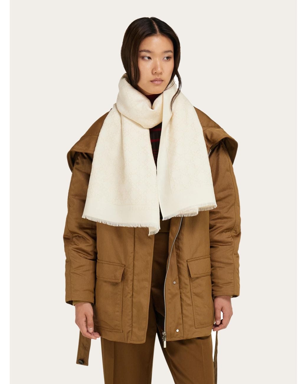 Ferragamo Natural Gancini Jacquard Stole With Lurex