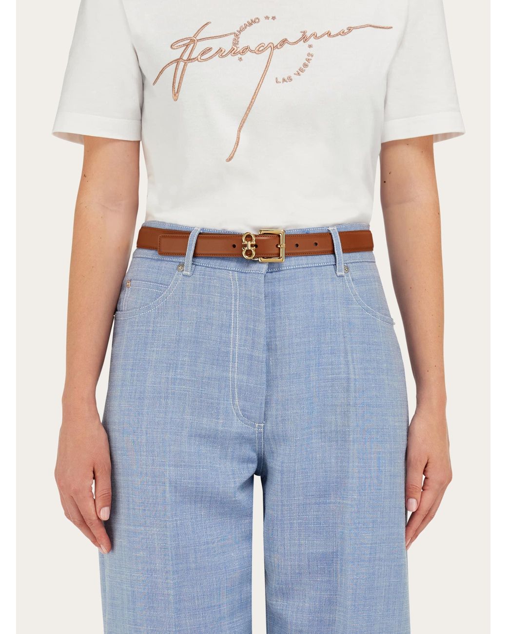 Ferragamo White Double Gancini Fixed Belt