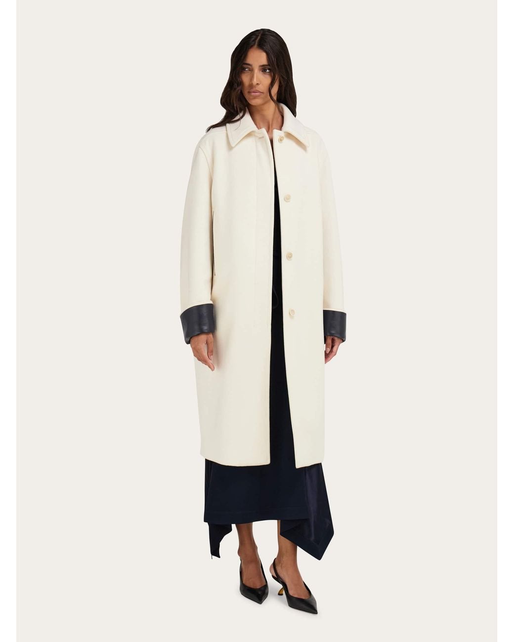 Ferragamo Natural Single Breasted Wool And Cashmere Coat
