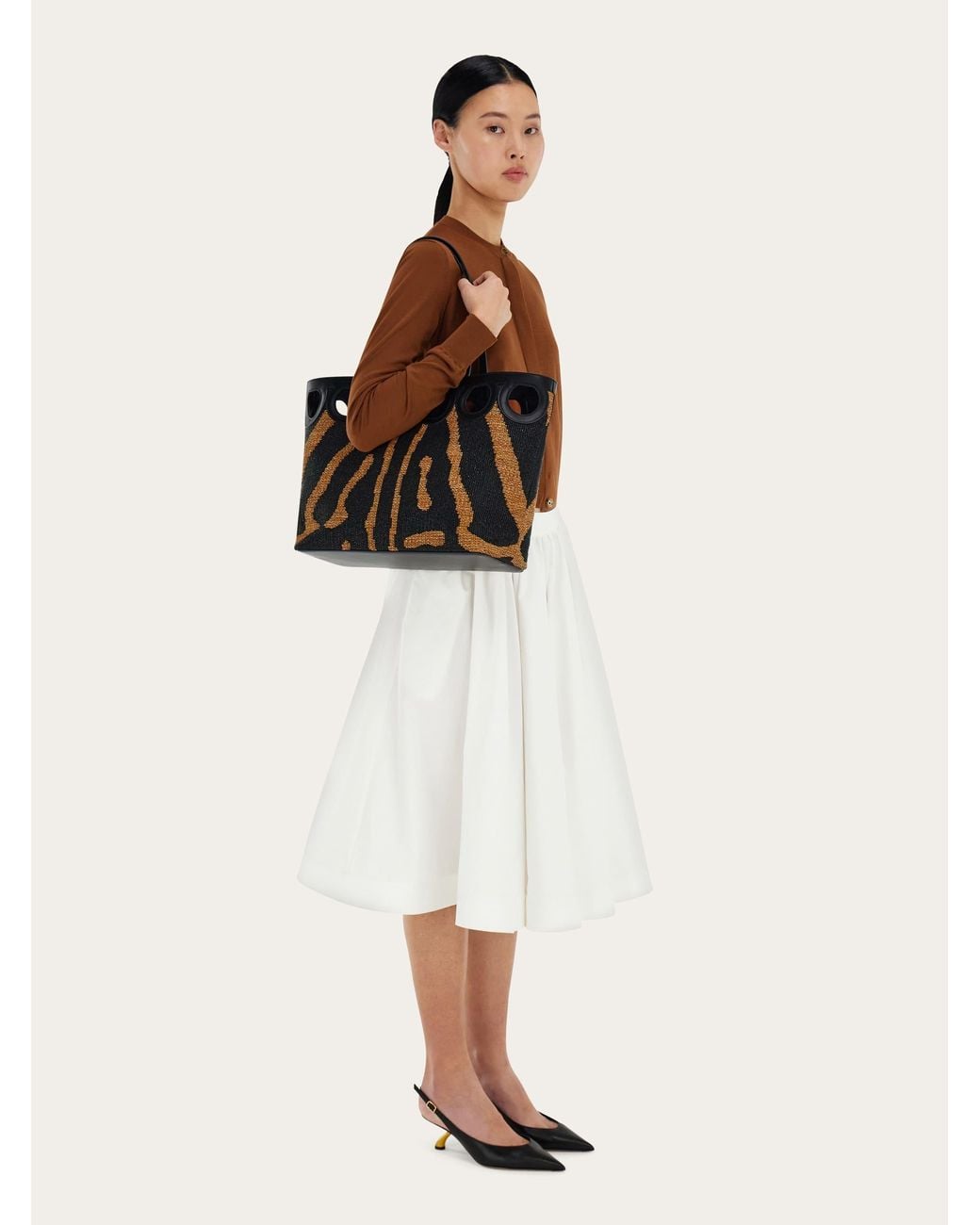 Ferragamo Black Gancini Outline Tote Bag (L)