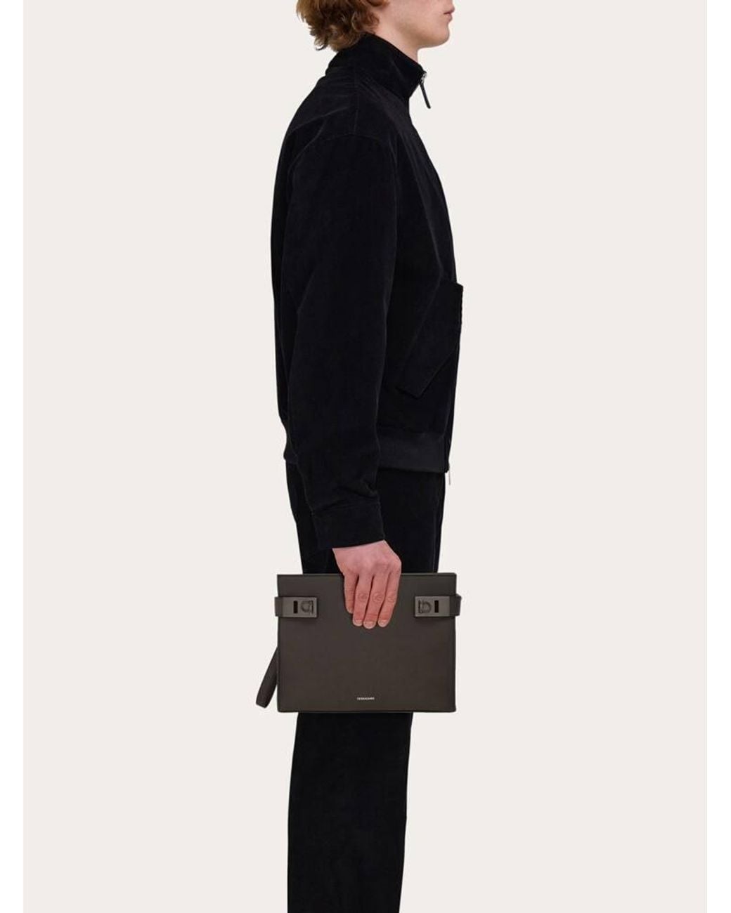 Ferragamo Black Pouch With Hug Buckle for men