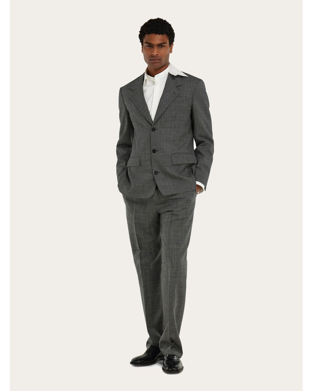 Ferragamo Gray Wide Leg Chevron Trousers for men