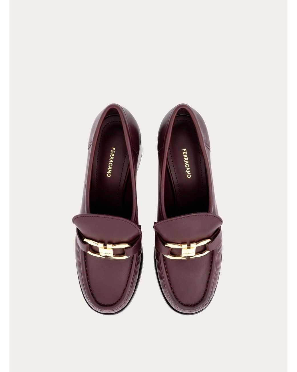 Ferragamo Purple Block Heel Loafer With Gancini Ornament .5