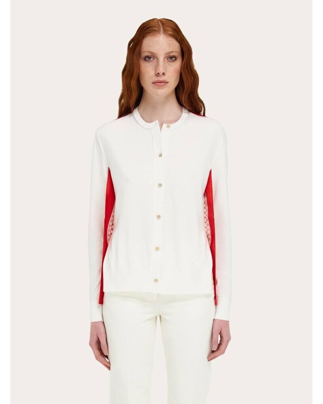 Ferragamo White Feather Show Print Crew-Neck Cardigan for men