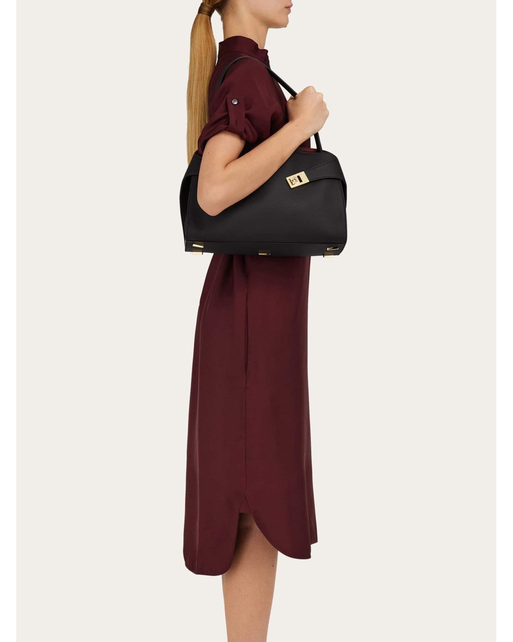Ferragamo Black Hug Soft Bicolor Shoulder Bag (M)